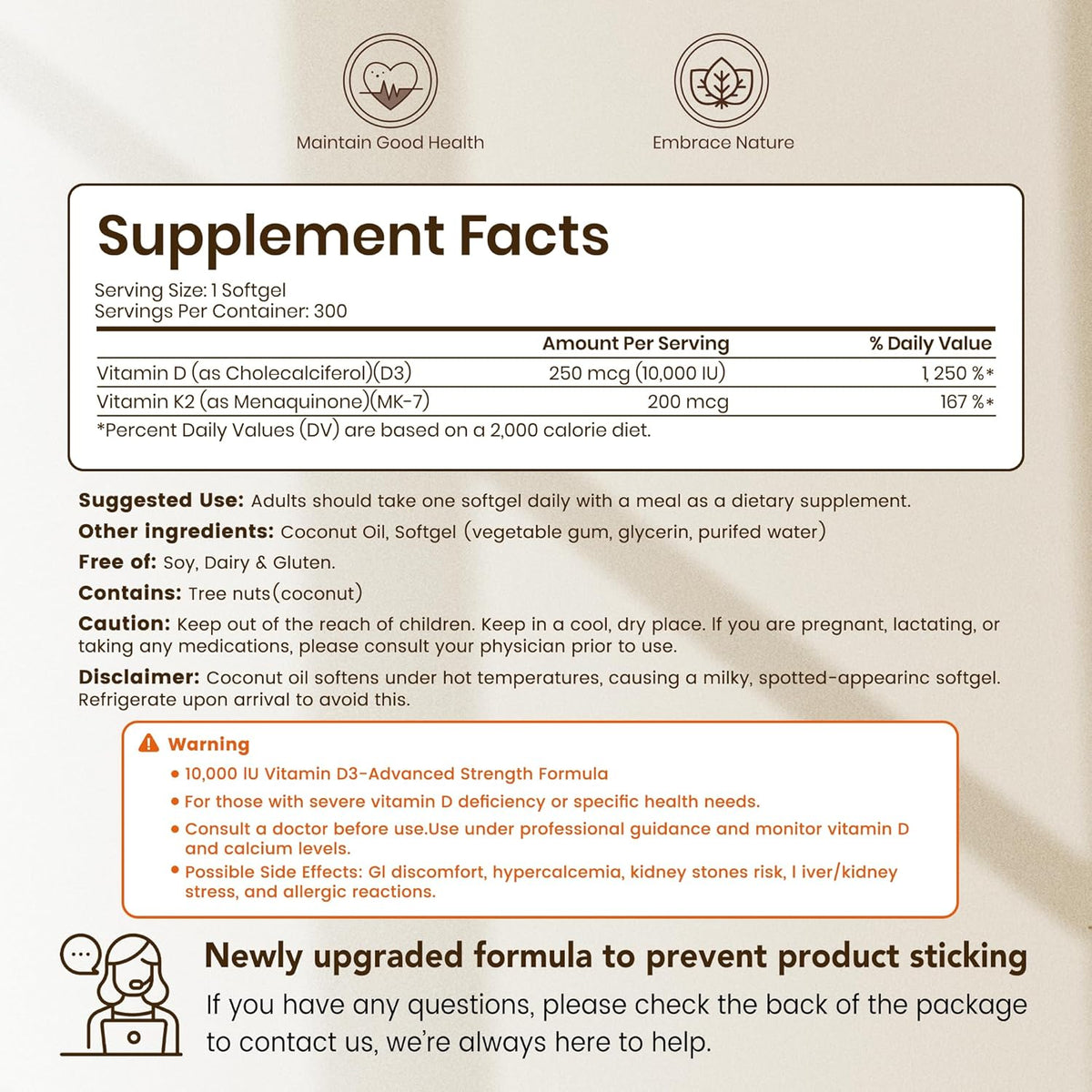 D3 + K2 MK-7 300 Softgels – High-Potency Bone & Cardiovascular Support with Coconut Oil